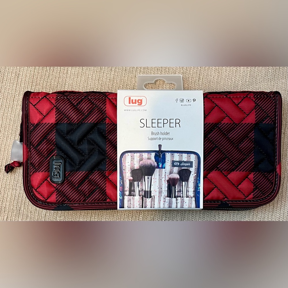 LUG Sleeper Quilted Makeup Brush Holder Buffalo Check Red And Black NWT!